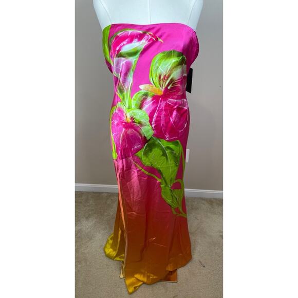 RETROFETE Aiyanna Silk Floral Strapless Ombre Anthurium Maxi Dress Size XL - Picture 3 of 9